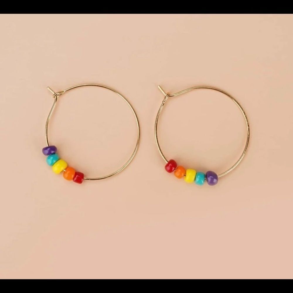 Rainbow bead hoop earrings, pride, bead